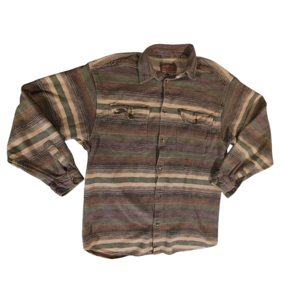 Zeppelin Flannel Vintage Button Shirt Large Medium Southwest‎ Perfect Faded Vtg